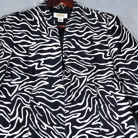 Talbots Blazer Women's 8 Black White 1/2 Zip Jacket Silk Blend Jacket - Picture 4 of 9